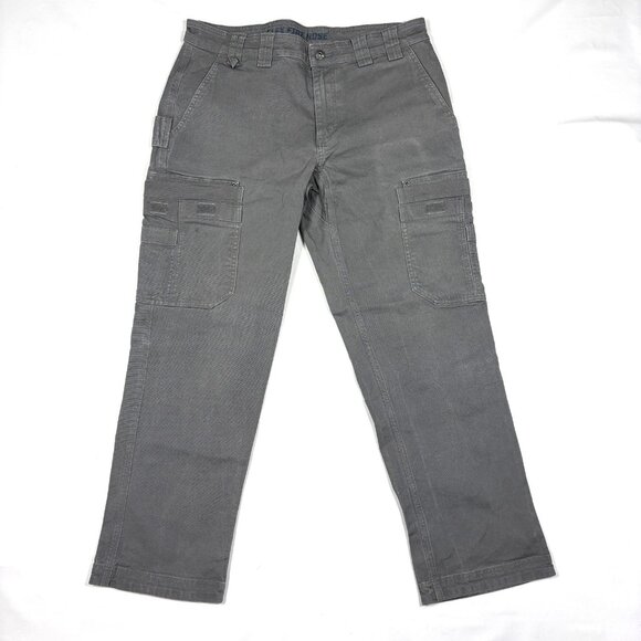 Duluth Trading Flex Fire Hose Grey Slim Fit Cotton Canvas Cargo Pants Mens 34x30 - Picture 1 of 10